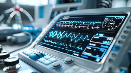 Hospital room with a monitor on the wall. The monitor is showing a heart rate. The room is sterile and quiet
