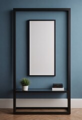 A modern living room interior design mock-up template with an empty poster frame on a wall 3d illustration, interior design mock-up image.