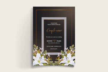 WEDDING INVITATION FRAME WITH FLOWER DECORATIONS WITH FRESH LEAVES 
