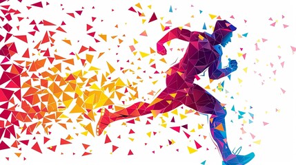 Abstract illustration of a runner with a colorful, geometric design.
