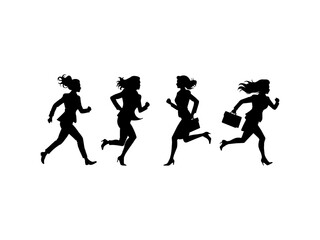 Businesswoman running silhouette. Businesswoman running fast with a briefcase silhouette.
