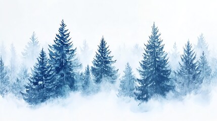 Obraz premium Blue forest silhouette with mist on a white isolate background.