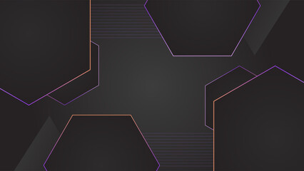 ABSTRACT GRADIENT DARK BACKGROUND DESIGN WITH GEOMETRIC HEXAGON GRADIENT ORANGE COLOR SHAPES PATTERN VECTOR TEMPLATE GOOD FOR MODERN WEBSITE, WALLPAPER, COVER DESIGN 