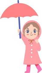 Cute Girl Kid In Pink Raincoat Illustration