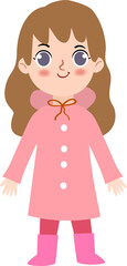 Cute Girl Kid In Pink Raincoat Illustration