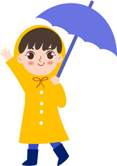 Hand drawn Kid in yellow rain coat illustration