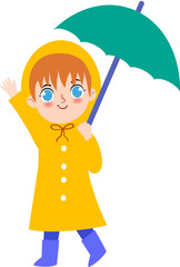 Hand drawn Kid in yellow rain coat illustration