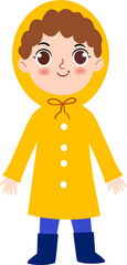 Hand drawn Kid in yellow rain coat illustration