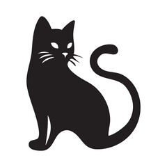 Obraz premium Silhouette of vector black cat, feline, pet animal, kitten or kitty in various poses isolated on white background. Cute cat breed symbol, sticker or icon. Wild animal or cat silhouette doodle line art