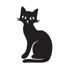 Silhouette of vector black cat, feline, pet animal, kitten or kitty in various poses isolated on white background. Cute cat breed symbol, sticker or icon. Wild animal or cat silhouette doodle line art