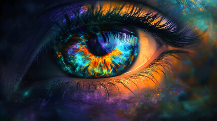Obraz premium An Enchanting Vision of a Surreal Eye with Ethereal Patterns and a Dazzling Range of Colors