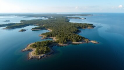 Fototapeta premium Serene Finnish archipelago with forested islands in Baltic Sea