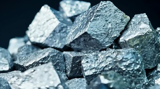 pile of platina ore ,  zoom in. 4K. Platinum is a transition metal that is silvery white, dense, soft and easy to shape. Platinum has extraordinary catalytic properties and is used in various industri