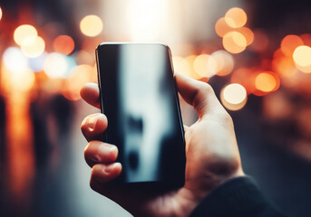 A person is holding a black smartphone, possibly checking messages or browsing the internet.