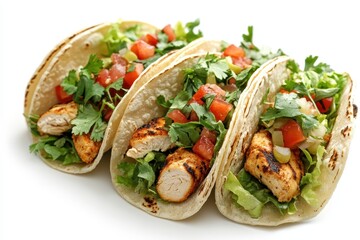 Studio Shot of Chicken Tacos on White Background