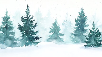 Fototapeta premium Snowy winter forest with evergreen trees, serene and tranquil, beautiful landscape scene.