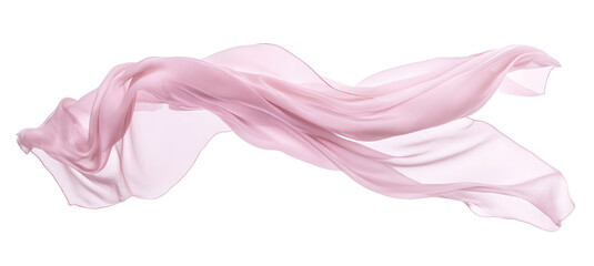Translucent flying pink fabric levitates isolated on transparent background, PNG. Clipart template 