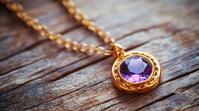 Elegant Gold Necklace with Purple Gemstone Pendant