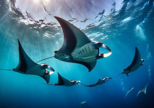 Riesenmanta (Mobula birostris) Gruppe, Weltmeere