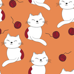 Seamless pattern with cute kitten print. Different scandy cats on color background. Scandinavian style illustration for kids. Vector illustration for fabric, textile, wallpaper, home clothing, pajama