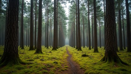Fototapeta premium Serene Swedish pine forest with tall trees and mossy ground