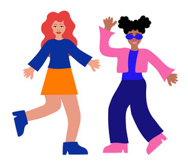 Colorful disproportionate Girls. Women characters in different pose. Vector flat illustration.