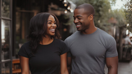 Fototapeta premium Fashionable African American Couple Walking on LA Street 