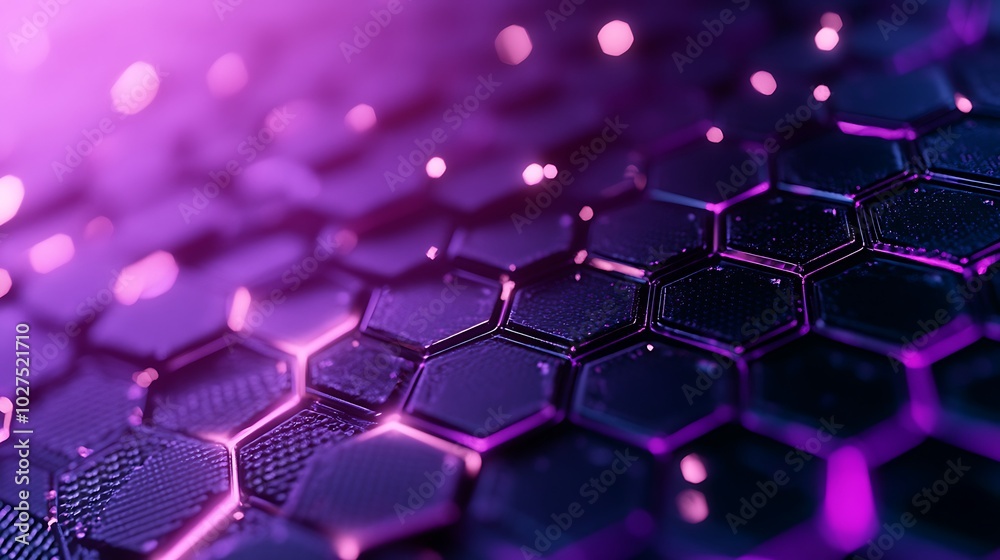 Poster Abstract purple and black hexagonal pattern.