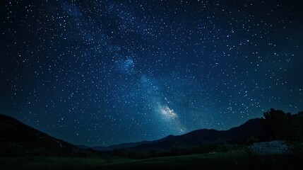 Starry Night Sky Over Mountain Landscape