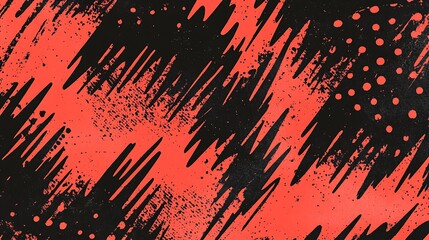 Abstract red and black grunge background with diagonal strokes and dots.