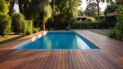 swimming pool with wooden deck