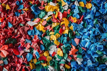 A pile of colorful plastic pieces scattered on the ground, generative ai image