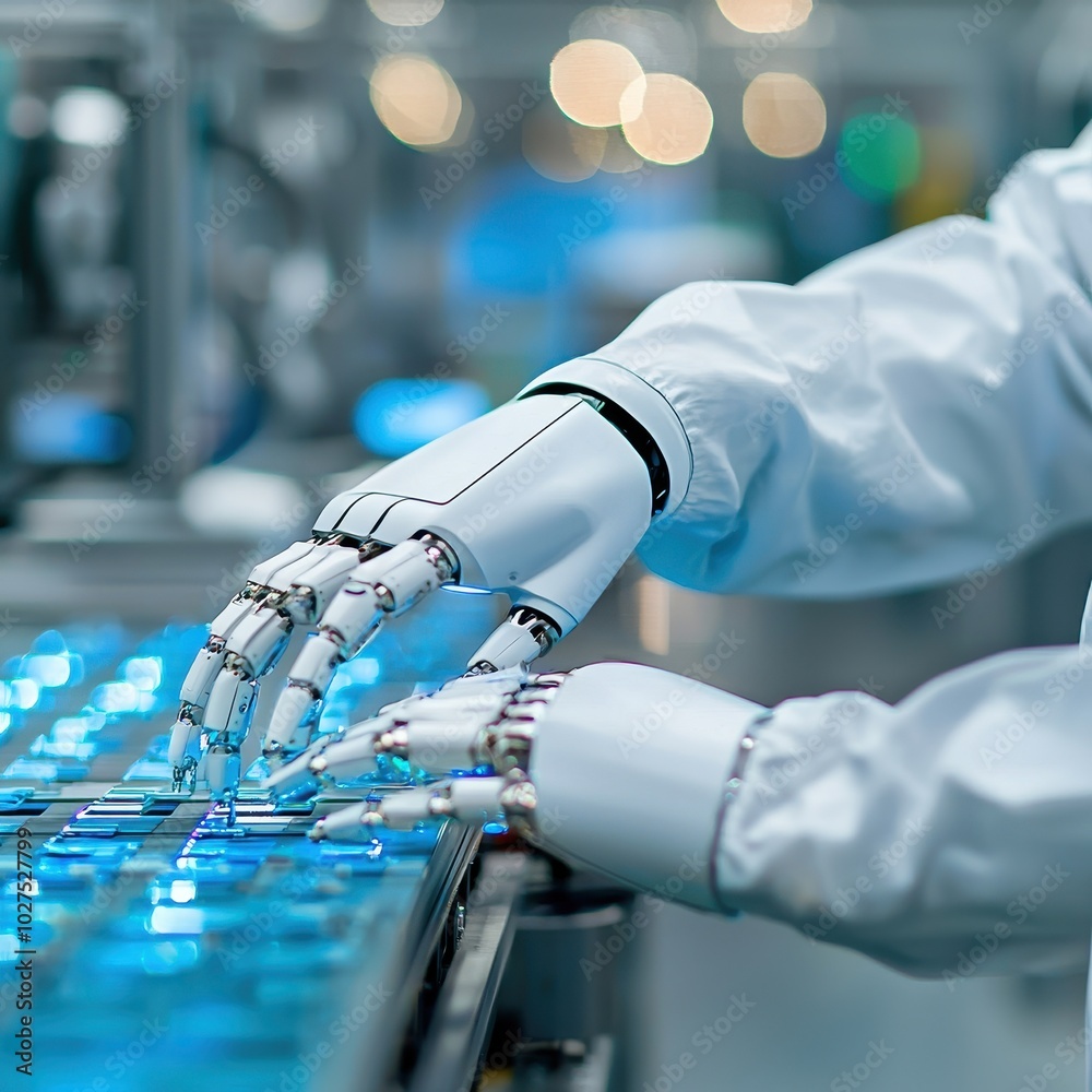 Poster ai-powered robot arm executing precise tasks
