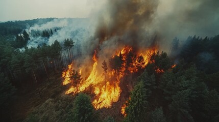 Devastating Forest Fire Rages Through Lush Woodland