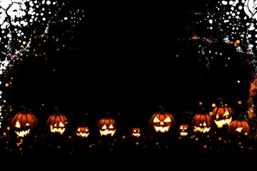Black background white border center image there are Spooky Halloween pumpkin