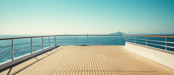 Wooden Deck of a Yacht on Calm Sea with Distant Islands