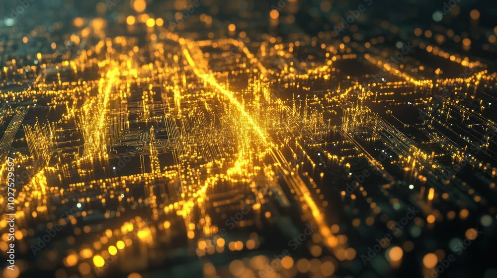 Poster glowing data lines for augmented reality systems, showing glowing data lines and grids integrated in