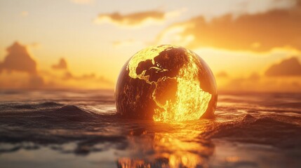Global warming, showcasing a graphic representation of the Earth with rising temperatures, symbolizing the steady increase in global average temperatures due to human activities.