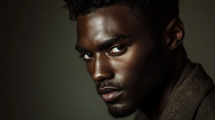 Obraz premium Handsome African American in artistic photography, featuring a striking portrait with creative lighting and composition,