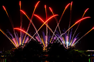 Colorful fireworks  on the dark sky background.fireworks light up the night sky,Real picture