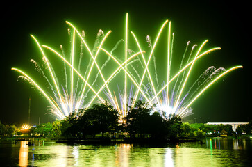 Colorful fireworks  on the dark sky background.fireworks light up the night sky,Real picture