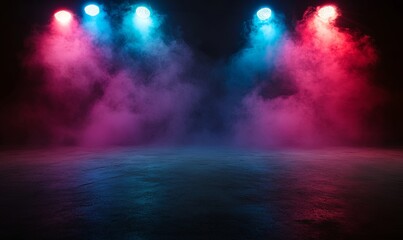 Fototapeta premium Abstract stage with colorful lights and smoke.