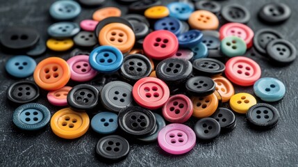 Fototapeta premium a collection of colorful buttons scattered on a sewing table, showcasing the diversity of design and functionality