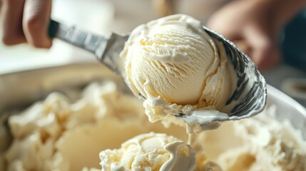 ice cream being scooped, with the creamy texture highlighting the importance of butterfat in creating luxurious, smooth desserts