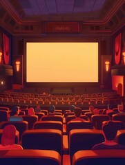 Fototapeta premium The cozy theater atmosphere is filled with patrons eagerly watching a film on the large screen, enjoying their cinematic experience. Generative AI