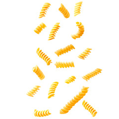 Naklejka premium Fusilli Pasta Twists Failing Isolated on a Transparent Background