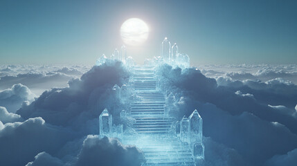 the path to the gates of heaven with angel wings