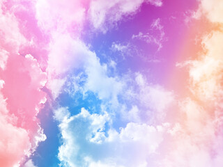 beauty sweet pastel orange and violet colorful with fluffy clouds on sky. multi color rainbow image. abstract fantasy growing light