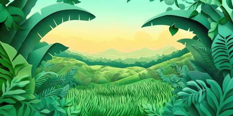 Lush Green Ears in Rice Fields, Nature, Verdant, Lush Green Landscape in Rice Fields