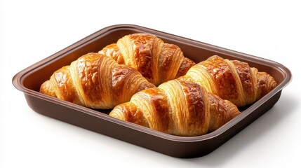 Frozen croissants in a package, golden brown, frosted surface